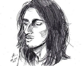 Original Artwork, "John Frusciante" / Pencil Drawing / Red Hot Chili Peppers / Male Drawing / Portrait Drawing / Black and White