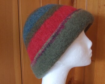 Winter hat Unisex/Wool Hand Knit Felted hat/Handmade Ladies Alpaca Bucket hat/Men's Bucket hat/FREE SHIPPING/Brimmed felted hat/Striped hat