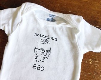 Notorious RBG Ruth Bader Ginsburg Baby Organic Onesie Bodysuit or Toddler Baseball T-shirt
