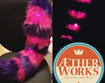 Purple and hot pink cat Stripped Tail-- led tail, Light up tail, Large Tail, Red panda Tail, Furry, Cheshire cat tail ,Fursuit, Fursuit Tail