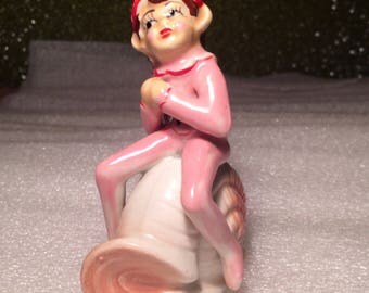 Vintage Hand Painted Occupied Japan Pixie Elf Sitting on a Snail Shell