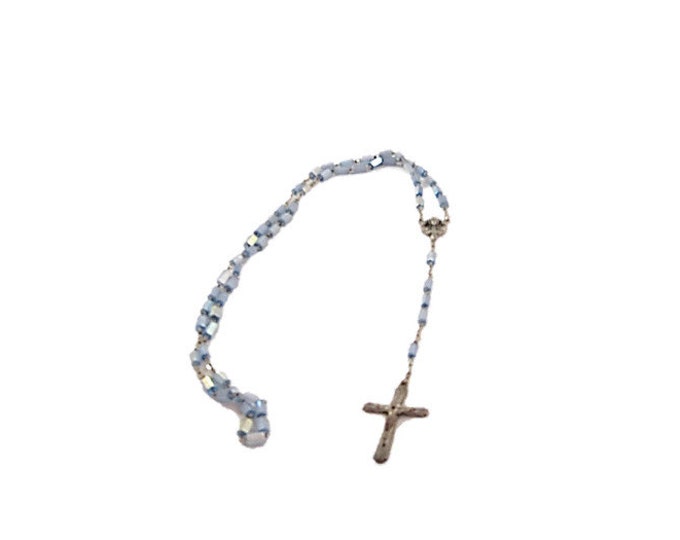 Vintage Blue Stone Rosary with Silver Case and Plaque | Harissa N D Du Liban Our Lady of Lebanon Sanctuary Rosary Teen