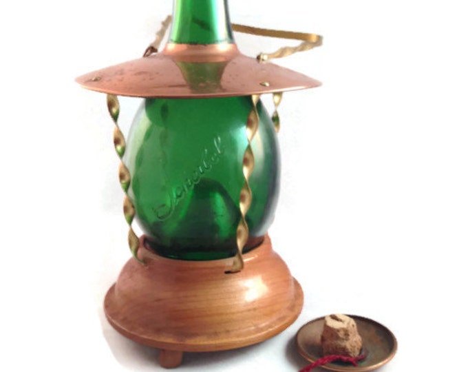 German Decanter Music Box | Copper Wood & Green Glass | Trink Bruederlein | Reuge Swiss Musical Movement