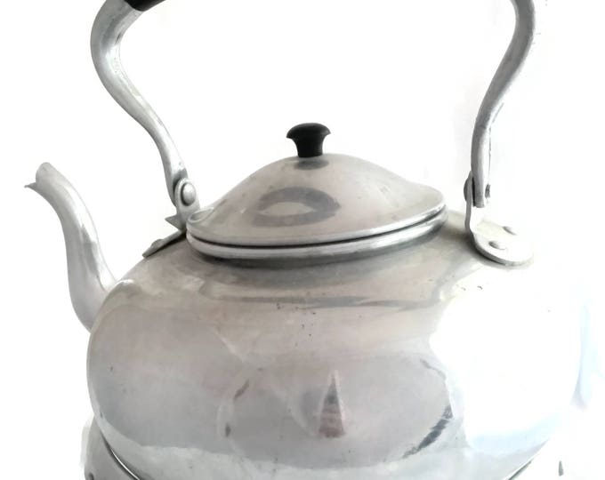 Vintage SILVER Teapot with Warming Stand | Tea Kettle Viking British Colony Hong Kong Hammered Aluminum