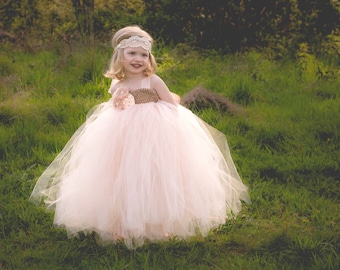Blush and Champagne Flower Girl Dress, Blush Tutu Dress, Champagne Tutu Dress, Blush and Champagne Tutu Dress, Flower Girl Tutu Dress