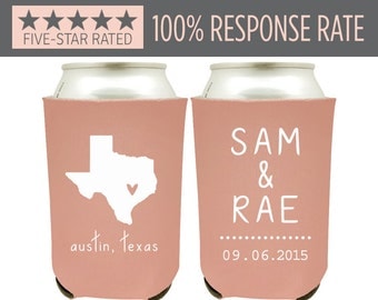 Personalized State Pride Texas Wedding Can Coolers, Custom Wedding Beer Can Coolers with State Map - Beer Can Coolers as Wedding Favors (5)