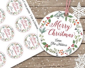 PRINTABLE Christmas Gift Tags, Personalized Christmas Tags, Custom Holiday Tags, printable holiday tags, 2 inch circle tag, customized tags