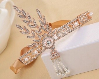 Ready to post Rose Gold GATSBY HEADPIECE, Vintage style Great Gatsby Daisy Buchanan Headband, GATSBY Headband, Art Deco, 1920's Flapper