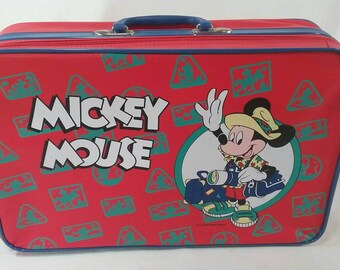 Vintage childs mickey mouse suitcase overnight Disney travel bag