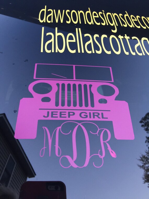 Jeep Decal Girl Jeep Hot Pink Jeep Decal Monogram Car
