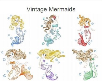 Vintage Mermaids Machine Embroidery Designs Pack Instant Download 5x5 6x6 8x8 hoop 9 designs APE2485