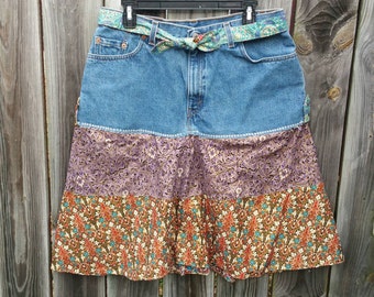 Bohemian jean skirt | Etsy