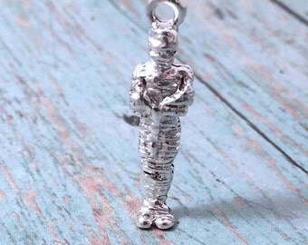 Mummy charm 3D silver plated pewter (1 piece) - silver mummy pendant, Halloween charms, ancient Egypt charm, haunted house charm, BX141