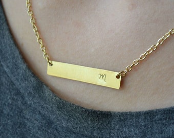 Bar Necklace, Personalized Bar Necklace, 1 Letter Bar Necklace, Letter Necklace, Initial Bar Necklace, Letter Bar Necklace, Custom Bar