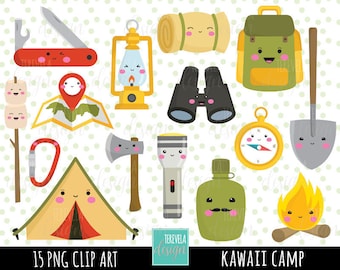 50% SALE CAMP clipart, kawaii clipart,commercial use, camping digital clipart, kawaii camping, camping equipment/tent/camp fire, travel