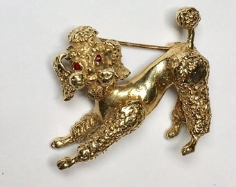 Vintage yellow gold mid century Poodle Brooch