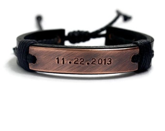 Mens Personalize Bracelet, Valentine's Day Men Bracelet ,Custom Leather Bracelet, Men Leather Bracelet, Engraved Bracelet, Cuff Bracelet