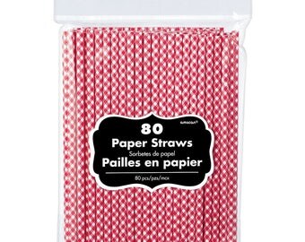 Big 80ct Pack Red Gingham Picnic Print Paper Drinking Straws