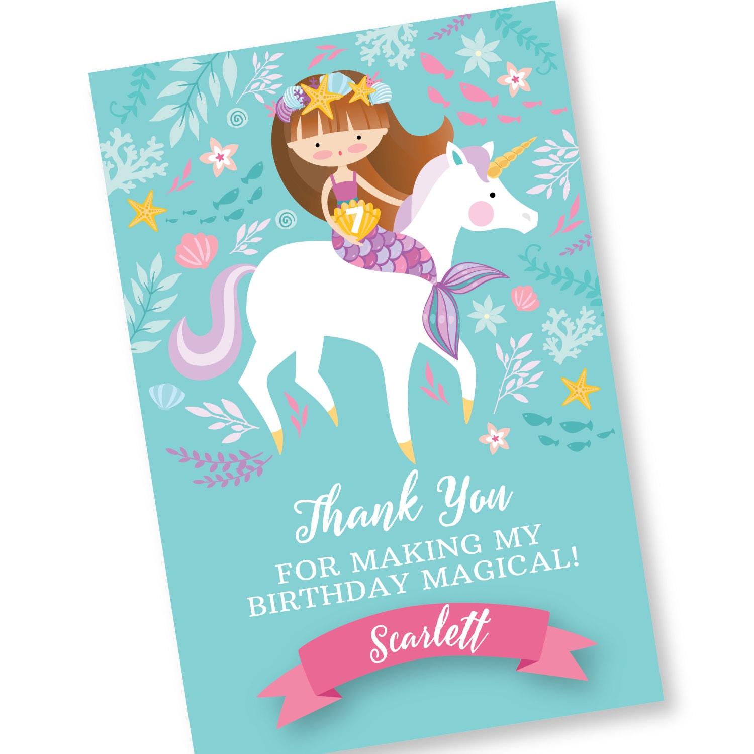 Mermaid Unicorn Thank You Card Customized Printable DIY