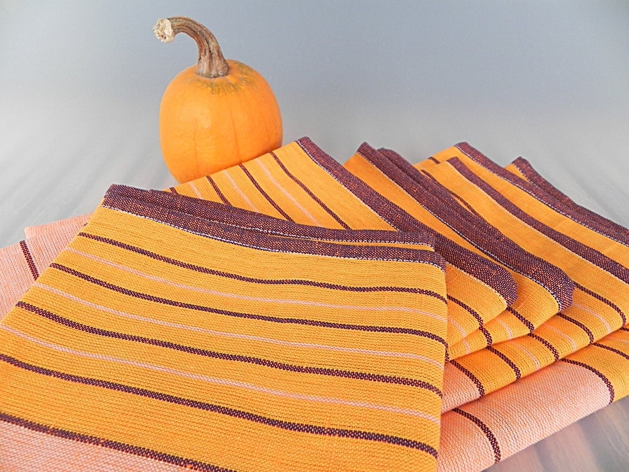 Orange Dish Towels Linen Cotton Towels Striped Linen Towel