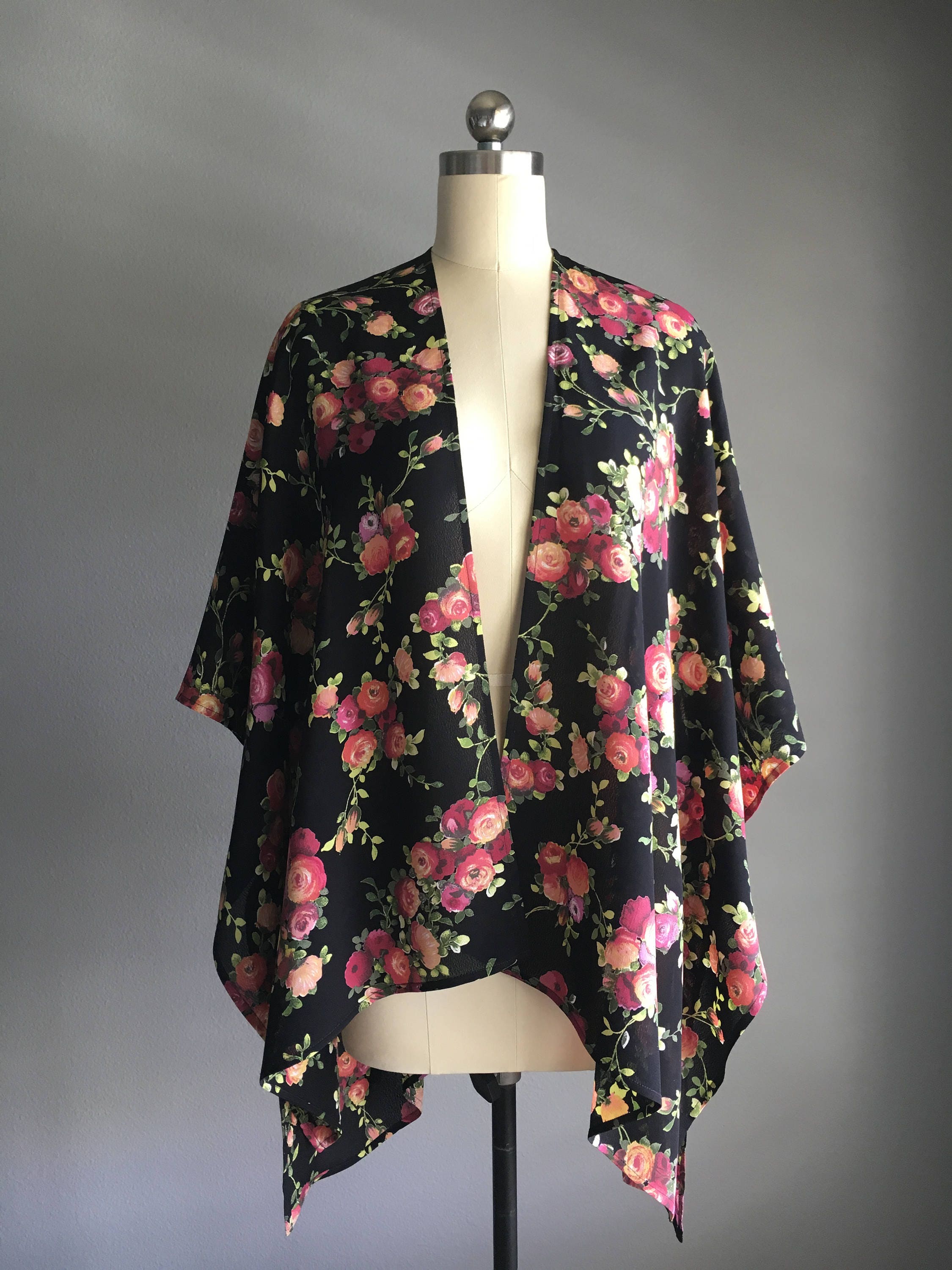 Spring Black and Pink Floral Kimono