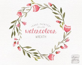 Watercolor wreath: 1 PNG floral wreath clipart / Wedding invitation clip art / commercial use / wedding floral wreath / pink / CM0059b