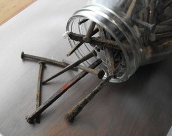 Rusty Square Headed Nails Lot In Old Best Mayonnaise Jar