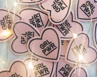 GRL PWR / Feminist Patch – Iron On – Blush Pink Heart