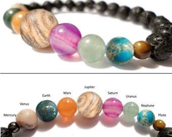 Space Bracelet Diffuser - Solar System Planets and Lava Rock (Basalt) Bracelet - Essential Oil -Planet Bracelet - Astronomy- Valenwood Vixen