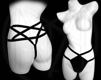 PENTAGRAM BELLA Sexy goth burlesque pentagram harness undies g-string