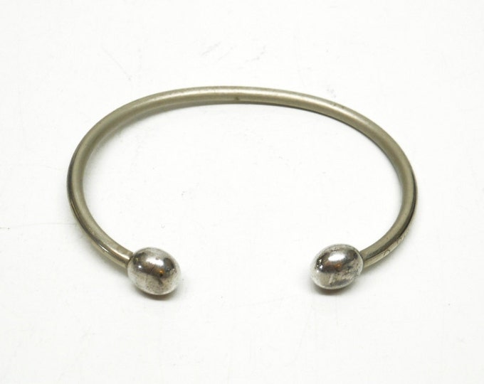 Storewide 25% Off SALE Vintage Silver Tone Q Ray Designer Standard Ball Capped Cuff Bracelet Featuring Modern Inspired Finish