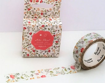 Washi Tape - Single Roll Set - Lilac Floral Design - 15mm x 7 metres - Flower Berries Leaves - White Background - Journal Adhesive Tape