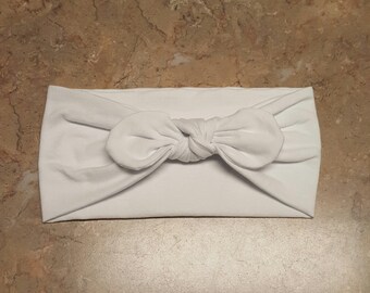 White Women Wide Tie Top Headwrap Jersey Knit Headbands Boho Head Wraps Adult Turban Headband Yoga Workout Headband