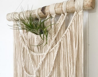 Large Macrame wall hanging on thick birch. Wall hanging, cotton on birch. 21.5" x 39" (54.5cm x 99cm) #62