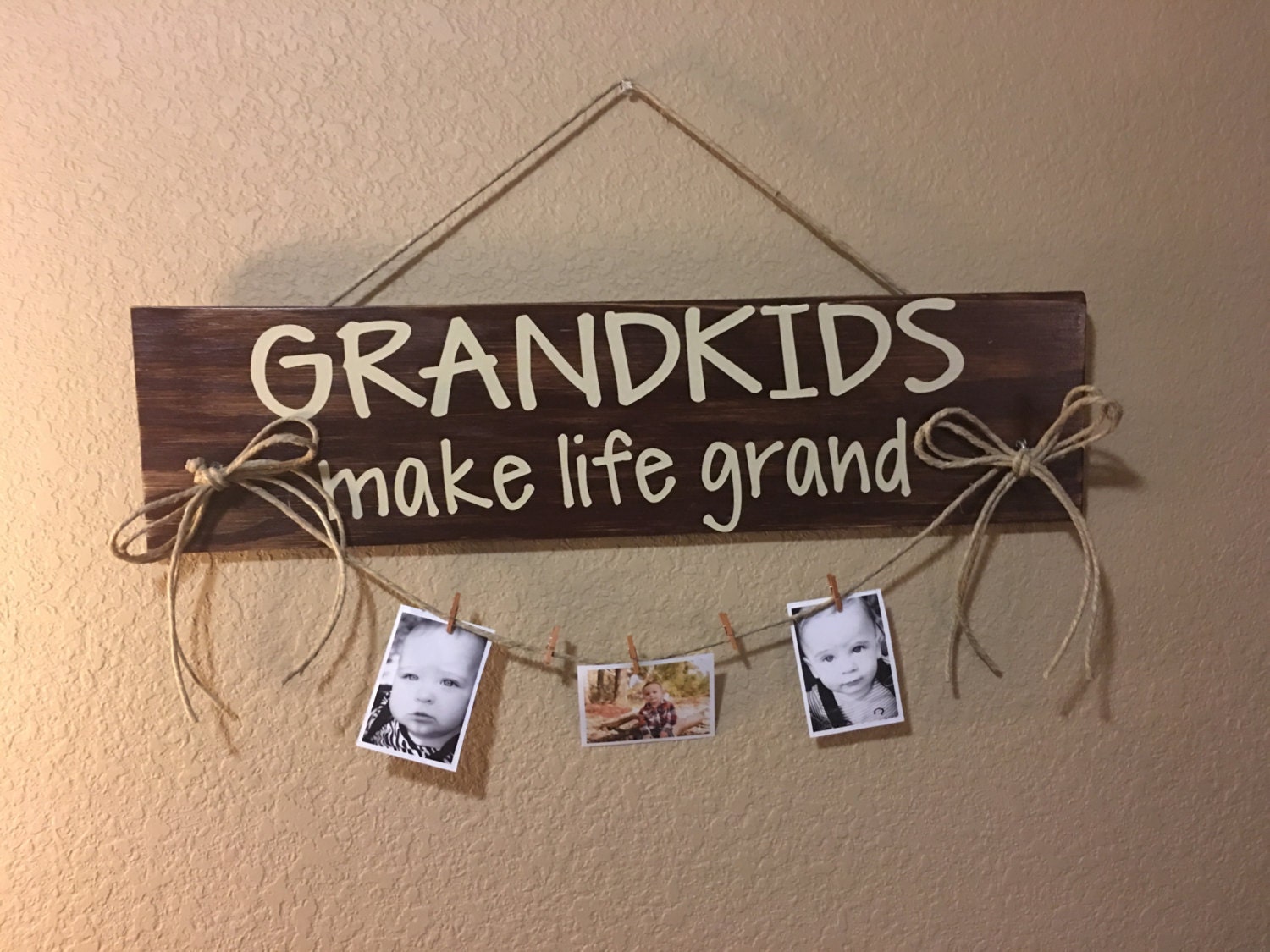 Grandkids Make Life Grand Hanging Wooden Sign With Clips to