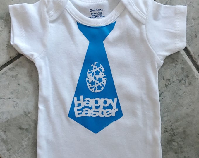 Easter Baby Boy Blue Tie Onesie, Baby Bodysuit, Happy Easter Outfit, Easter Egg Outfit, Baby's First Easter, Baby Romper