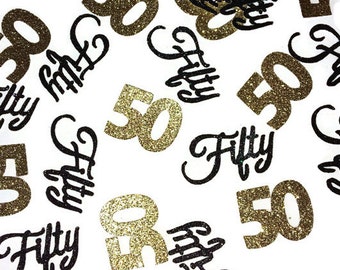 Fifty confetti, 50th birthday decorations, 50th anniversary party, number 50 party supplies, 50 pieces, custom colors, age