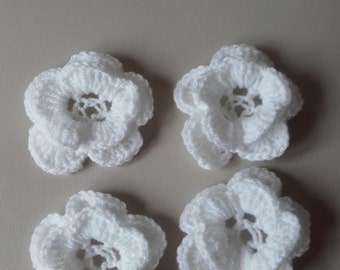 set of 4 crochet flowers, crochet flowers, appliques, craft supplies, sewing supplies, ready to ship
