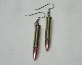 Bullet Earrings 22 Magnum Brass with earring rubber backs, Ladies Bullet Jewelry