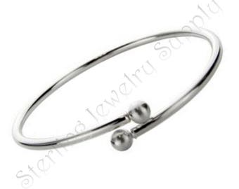 Sterling Silver Twist Bangle Bracelet with Ball Ends, 925 Sterling, Wholesale Bracelet Supply, USA Seller, Fast Shipping (B111)