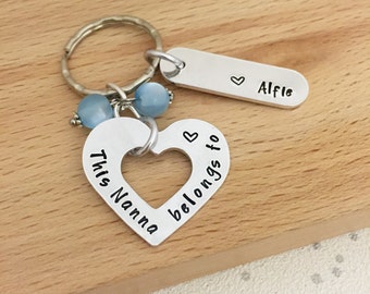 personalised gift - nana gift - nanna gift - personalised keyring - personalised names - birthday gift - mum - hand stamped - belongs to, UK