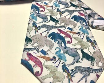 Liberty of London Mens Handmade Neck Tie, Classic Size, Liberty Novelty Zoo Animal Print. Wedding, Party, Suit Tie. Dapper Gentleman Style