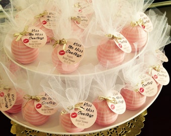 Kiss the Miss Goodbye Favor Tags - Bridal Shower - Custom - Lip Balm Tag - 24 pieces
