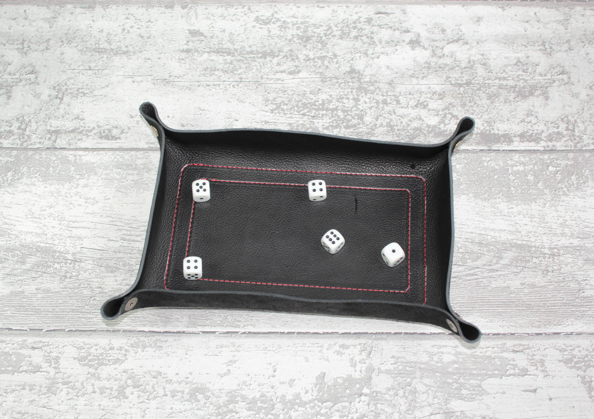 Leather Dice Tray in chrometan leather BLACK colour Leather