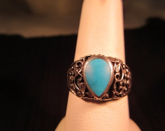 Tribal Sterling Silver Turquoise Ring - 8