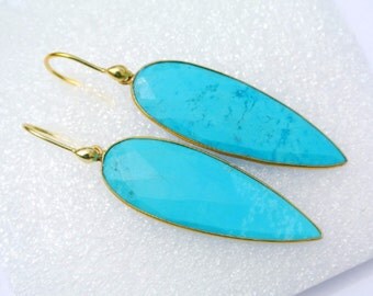 Gold Plated Bezel Set Turquoise Earrings Gemstone Earrings Handmade Earrings Dangle Earrings Best Seller Handmade Jewelry GJW09