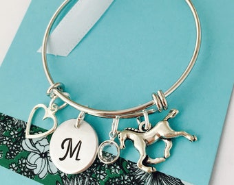 Horse Bracelet, Silver, Personalized Horse Bracelet, Horse Jewelry, Little Girls Bracelet, Young Girl Jewelry, Horse Bangle, Birthday Gift