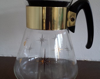 Mid Century Corning Starburst Atomic Glass 6 cup Coffee Pot Carafe