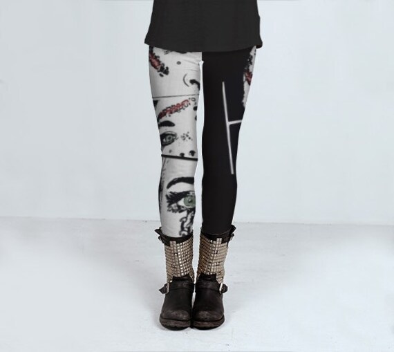 Horror doll leggings for women black and white leggings goth