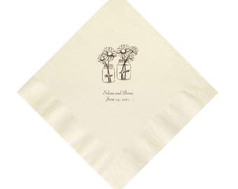 Rustic Country Wedding Napkins with Mason Jars and Daisies Personalized Set of 100 Napkins